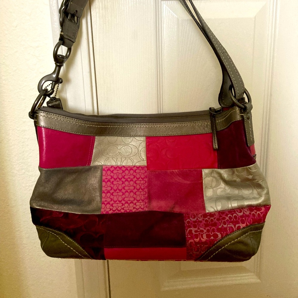 Patchwork Shoulder Bag - Pink and Gray